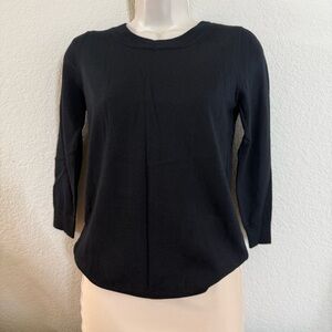 NEW J.Crew Black Fitted Crewneck 3/4 sleeves Sweater 100% Merino Wool Size XS
